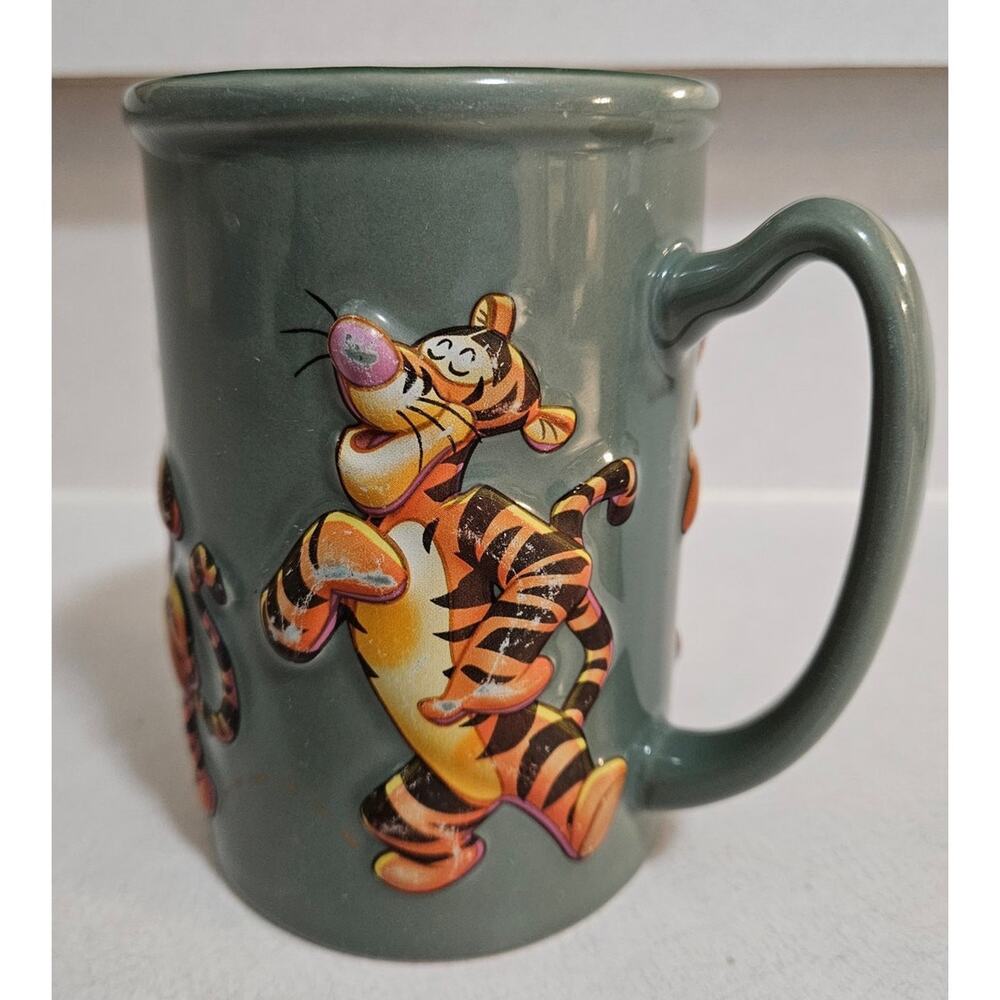 Disney Store Tigger Mug 3D Bouncing Dancing 16oz Coffee Cup Green *READ*